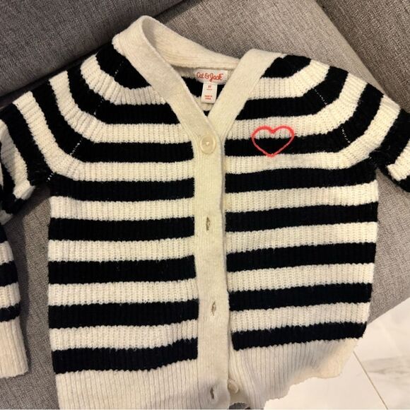 Kids Black and White Striped Cardigan #21 - Picture 3 of 7